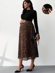 SHEIN MaterniWear 秋冬孕妇两件套新年女装 - 黑色 - 查看 8