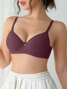 DesireSculpt 1 件女士内衣文胸，带蝴蝶结装饰和内钢圈，单件 - 紫色 - 查看 4
