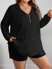 SHEIN CURVE+ Curves Plus Size/Chool Clothes/Back To School Clothes /Back To SchoolPlus Size Pink Half Zip Sweatshirt Pullover Sweatshirt, Suitable For Autumn Plus Size Sweatshirts Women Plus Size Sweatshirts 8xl Women Clothes 6xl Plus Womans Clothes Women Curve Plus Clothing, Fall Clothes For Womenfall Clothes For Women, Winter, CURVE PLUS - Black - View 7