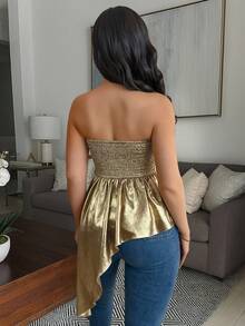 Vavine Áo quây màu vàng dự tiệc thu/đông có thiết kế eo tôn lên đường cong, viền bất đối xứng tạo thêm chiều sâu và nét độc đáo, hoàn hảo cho những dịp tiệc tùng hoặc hẹn hò để khoe nét quyến rũ. - Vàng - Xem 2