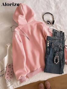 少女休闲连帽拉链运动衫，粉色蝴蝶结刺绣和口袋，适合上学、通勤、散步，搭配运动裤、长袖、毛衣