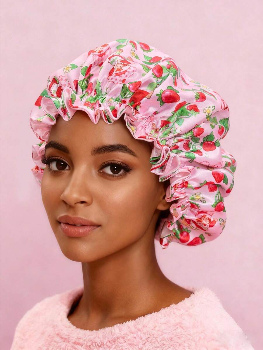 Strawberry Shortcake X SHEIN Heltäckande hårmössa med jordgubbsmönster för kvinnor, presentidéer - Rosa - Visa 1