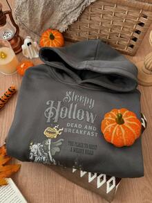 DAZY Halloween Tween Girl Slogan Print Long Sleeve Casual Loose Sweatshirt - Grey - View 5