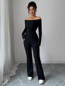 Elenzga Mono informal de mujer de un solo hombro de unicolor - Negro - Ver 4