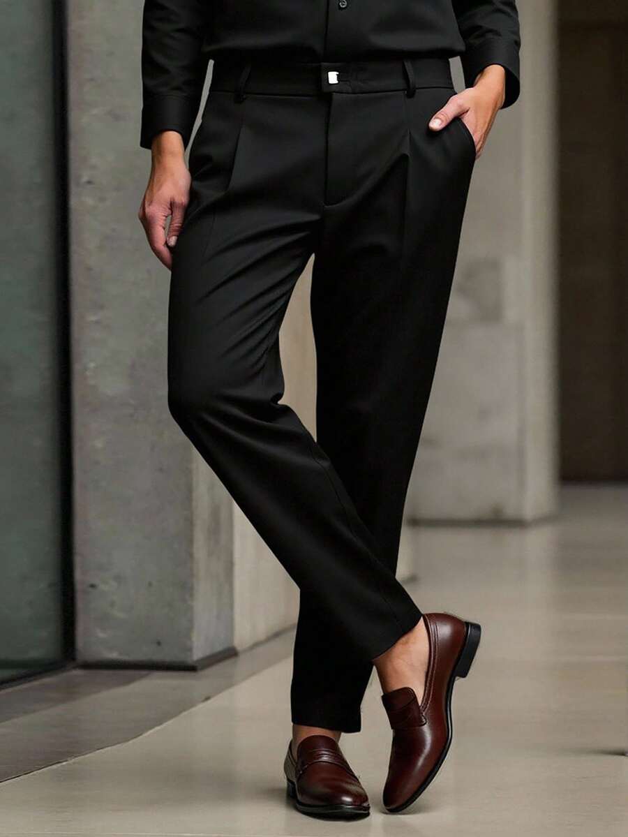 Calvornis Pantalon de costume pour hommes, pantalon décontracté pour le travail, pantalon formel polyvalent pour hommes, choix de cadeau idéal. Pantalons habillés noirs pour hommes, pantalons noirs pour hommes, pantalon de costume plissé noir pour hommes - Noir - Voir 1