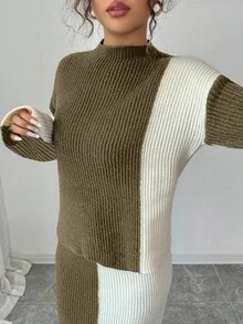 Selianne 女款 Aniusta 配色拼接復古圓領毛衣上衣與裙子套裝，優雅米色秋季穿搭，適合早午餐、度假、音樂會，冬季百搭 - 彩色 - 查看 5
