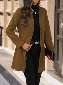 EMERY ROSE Chaqueta ajustada de cuello alto casual de vacaciones para mujer - Bronce - Ver 3