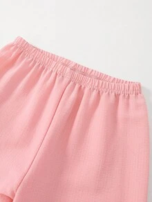 女童粉色配黑色饰边休闲荷叶边领两件套家居服 - 藕粉色 - 查看 5