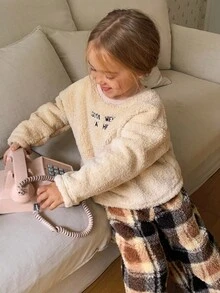 DAZY Conjunto de moletom com gola redonda e letras bordadas para meninas, 2 peças, para outono - Caqui - Ver 5