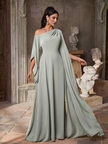 Aureia Elegant Luxurious Satin Flare Sleeve A-Line Dress, Suitable For Weddings, Parties, Vacations, Balls, Galas, Bridesmaid (Adult)