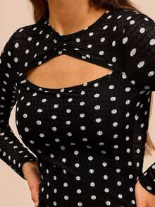 lacRébo ملابس علوية طويلة الأكمام مطبوعة بنقاط مع فتحة في الرقبة، ملابس نسائية للخريف والشتاء