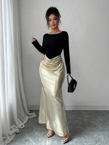 SHEIN Elenzya Robe moulante élégante et romantique avec taille ajustée, patchwork et volants à l'ourlet pour femmes