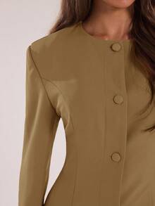 SHEIN BAE Women's Fashion Business Suit Jacket And Pants 2 Pieces Set - Mocha Brown - View 8