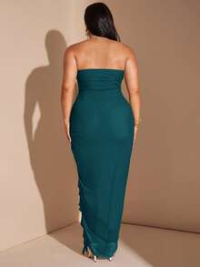 SHEIN BAE Vestido verde guisante/verde con volantes y abertura alta para mujer talla grande, elegante vestido de playa para vacaciones, vestido de fiesta en la playa, vestido para salir de noche, vestido de cumpleaños, vestido sexy y elegante, vestido de malla