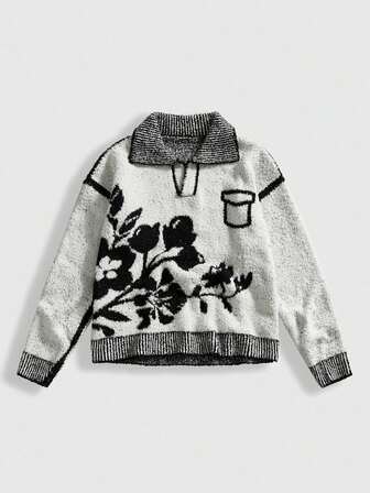 Street Life Men's Casual Floral Jacquard Long Sleeve Sweater, Autumn/Winter