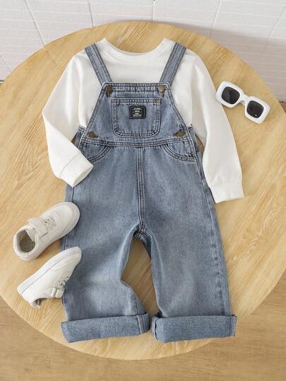 SHEIN 男童宽松蓝色牛仔背带裤