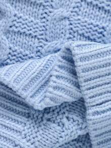 SHEIN Vintaside Kids 3 件套新生儿针织服装套装 - 舒适简约圆领长袖开衫，搭配围兜和可爱帽子 - 藍色 - 查看 7