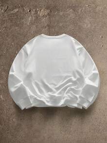 AXEPEAK 男士休闲标语图案套头衫，秋季，秋冬 - 白色 - 查看 2