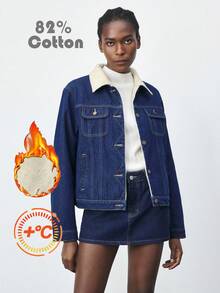 Maija Women's Fleece Denim Coat Winter Long-Sleeved Warm Coat Casual Wear Thanksgiving For Women Christmas