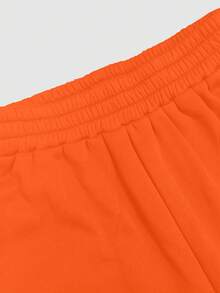 INAWLY 女式休闲纯色松紧腰宽松运动裤 - 橘色 - 查看 6