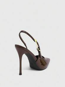 CUCCOO SZL Sepatu Pumps Wanita Hak Tinggi Minimalis Kasual Warna Polos untuk Natal dan Musim Semi - Coffee Brown - View 3