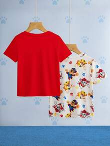SHEIN | PAW Patrol 2 szt./zestaw chłopięcy T-shirt z krótkim rękawem i okrągłym dekoltem w kreskówkowym wzorze z psem, letni