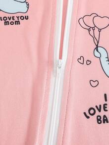 两件套女婴粉白长袖连体睡衣套装，可爱波点蝴蝶结印花设计，贴身双向拉链连脚睡衣，适合婴儿穿着，女婴睡衣套装 - 粉色 - 查看 7