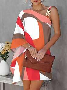 Breezaya Farbblockkleid mit asymmetrischem Ausschnitt, lässiges Strandoutfit für Frauen