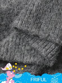 FRIFUL SHEIN X Care Bears 女式 V 领宽松纽扣前开衫，秋冬 - 灰色 - 查看 16