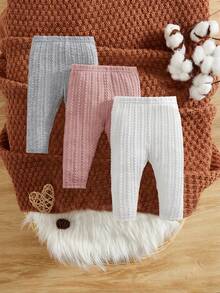 SHEIN Bộ 3 quần dài lưng thun dệt kim cho bé trai/bé gái sơ sinh, đa năng cho mùa xuân, hè, thu và đông - Nhiều màu - Xem 3