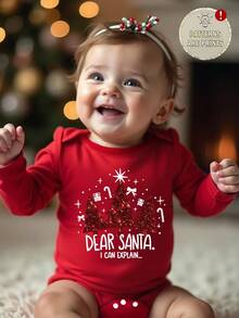 Bodys de manga larga con cuello redondo para bebé niña con estampado de árbol de Navidad y copos de nieve, adecuado para Navidad, otoño/invierno - Rojo - Ver 3