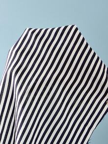 SHEIN 黑色条纹翻领上衣和裤子宽松休闲女式睡衣套装，秋冬服装 - 藏蓝色 - 查看 7