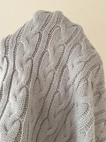 FavEase Women's Fall Casual Twist Cable Pattern Long Sleeve A-Line Sweater, Versatile For Autumn - Grey - View 3