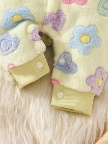 SHEIN 新生儿法兰绒碎花爱心冬季连体衣 - 彩色 - 查看 4