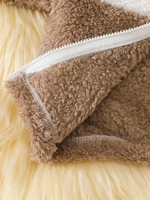 SHEIN 新生婴儿毛绒拼接大衣，带熊装饰，冬季外套 - 彩色 - 查看 7