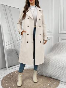 EMERY ROSE Women's Fashion Casual Double-Breasted Belted Trench Coat Autumn Winter Clothes For Women - Khaki - View 7