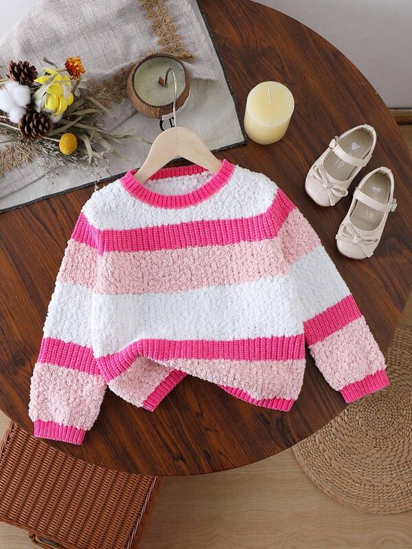Young Girl Fashionable & Versatile Cute Sweater, Long Sleeve, Round Neck, Colorblock, Soft Fuzzy Fabric, Elegant & Sweet, Casual Style, Comfortable For Autumn/Winter, Suitable For Pairing With Skirts And Pants, Suitable For Various Occasions Like Halloween, Christmas, New Year Parties