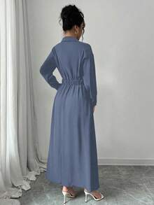 Elenzga Women's Spring/Autumn Solid Color Long Sleeve Single-Breasted Long Casual Shirt Dress Maxi Women Outfit