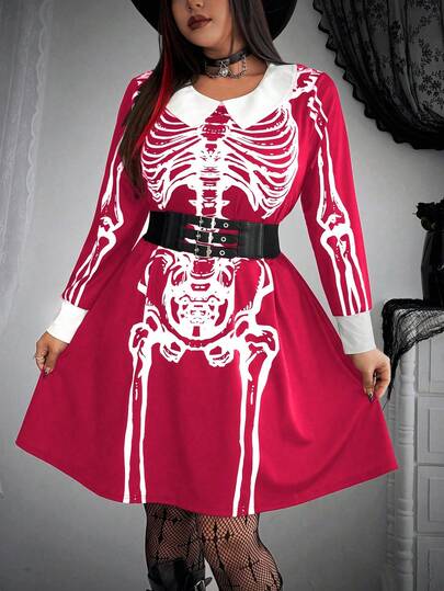 Whyspr Vestido corto vintage lindo con cuello de calavera estilo punk rock oscuro para disfraz de Halloween de talla grande