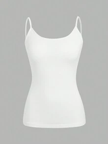 SHEIN EZwear Bộ 3 áo hai dây đệm nhiều lớp thanh lịch thường ngày cho nữ, màu trắng - trắng - Xem 6