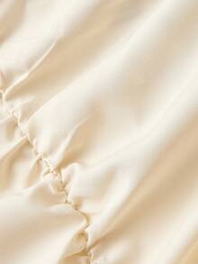 SHEIN MOD 加大码高腰不对称下摆半身裙，高腰腰带，前摆褶皱，长度可调，荷叶边下摆，可翻转设计，后腰收拢，杏色，复古，优雅 - 杏色 - 查看 4