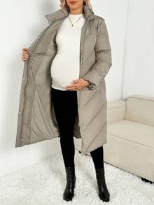 SHEIN Chaqueta casual de 3 en 1 con capucha, cremallera y manga larga de unicolor para maternidad - Verde - Ver 9