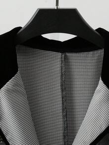 GlowEve Women's Plaid Contrast Trim Button Decor Pocket Elegant Daily Commute Versatile All-Match Black & White Plaid Blazer - Multicolor - View 5