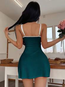 SHEIN 女士性感蕾丝边迷你吊带睡袍 - 藍色 - 查看 2