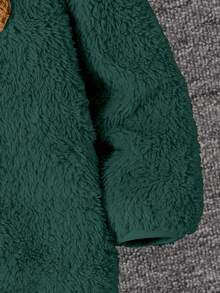 SHEIN 男童休闲时尚小熊刺绣连帽羊毛夹克 - 墨綠色 - 查看 6