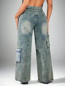 Radiana Jeans de mujer estilo cargo, rapero, lavados y con efecto desgastado - Neblina azul - Ver 2