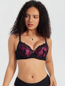 SHEIN 1pc Sexy Lace Patchwork Sheer Minimalist Lift & Support Wireless Bra For Small Bust - Multicolor - View 10