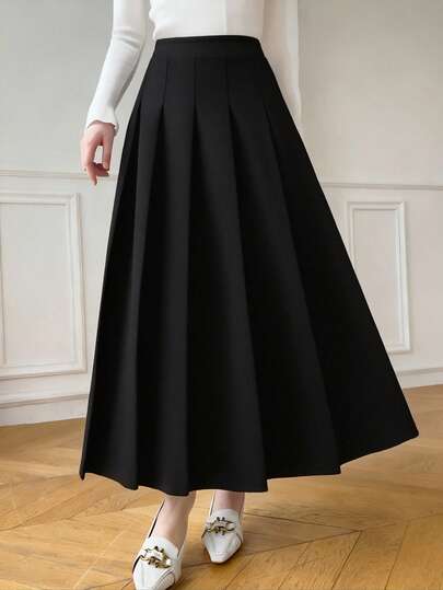 Teen Girl Black Long Pleated Casual Skirt Pleated Skirt Long Black Skirt Uniform Skirt Black Pleated Skirt Midi Skirt Maxi Skirt Women High Waist Pleated Skirt