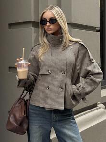 Aloruh Women's Fall/Winter Fashion Chic Casual Loose Houndstooth Patterned Jacket,Women's Winter Jacket,Fall Clothes For Women,Cozy Fall And Winter Clothes For Women - Khaki - View 4