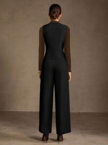 MOTF PREMIUM ENSEMBLE VESTE BLAZER COL V UNIE ET PANTALON LARGE À PLIS DEVANT